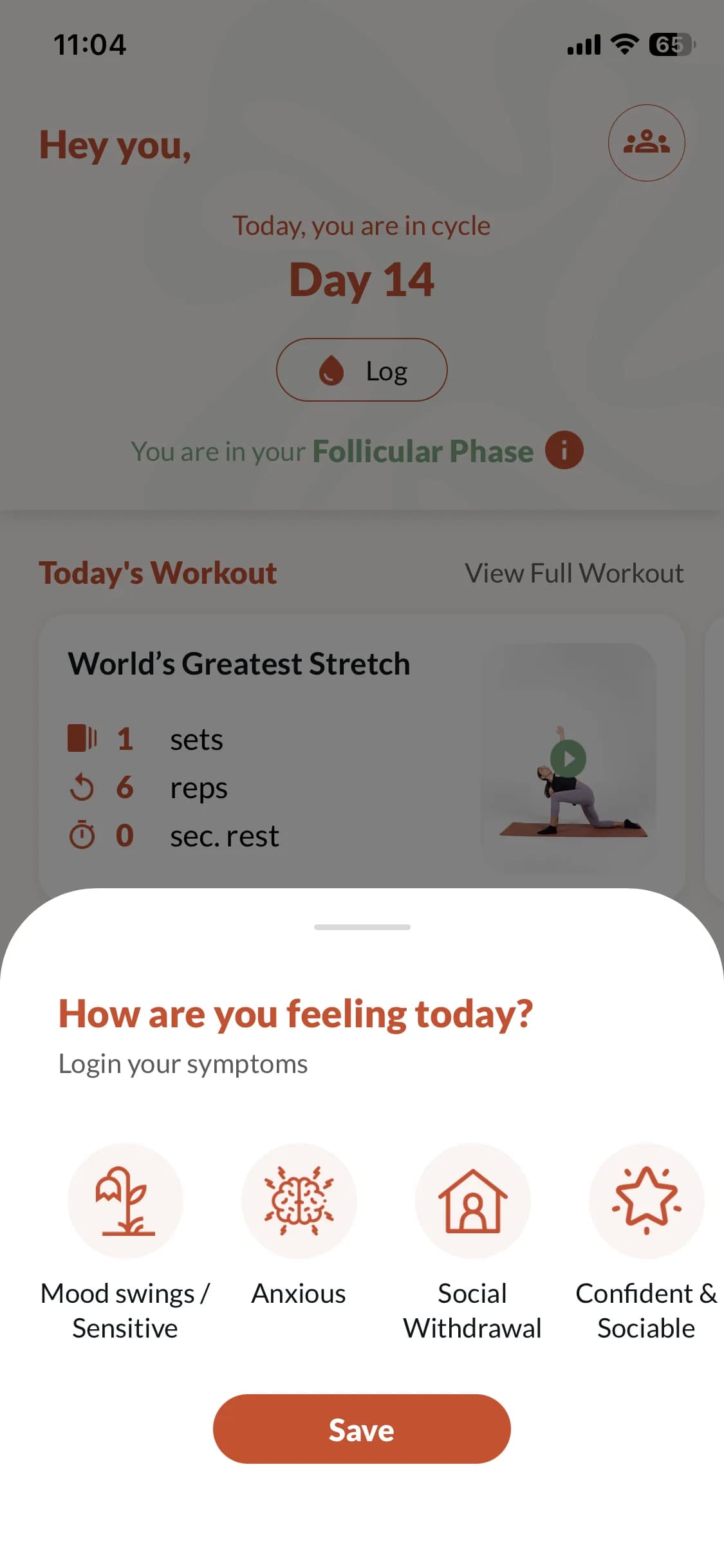 Thryvvs mobile app — daily symptom check-in