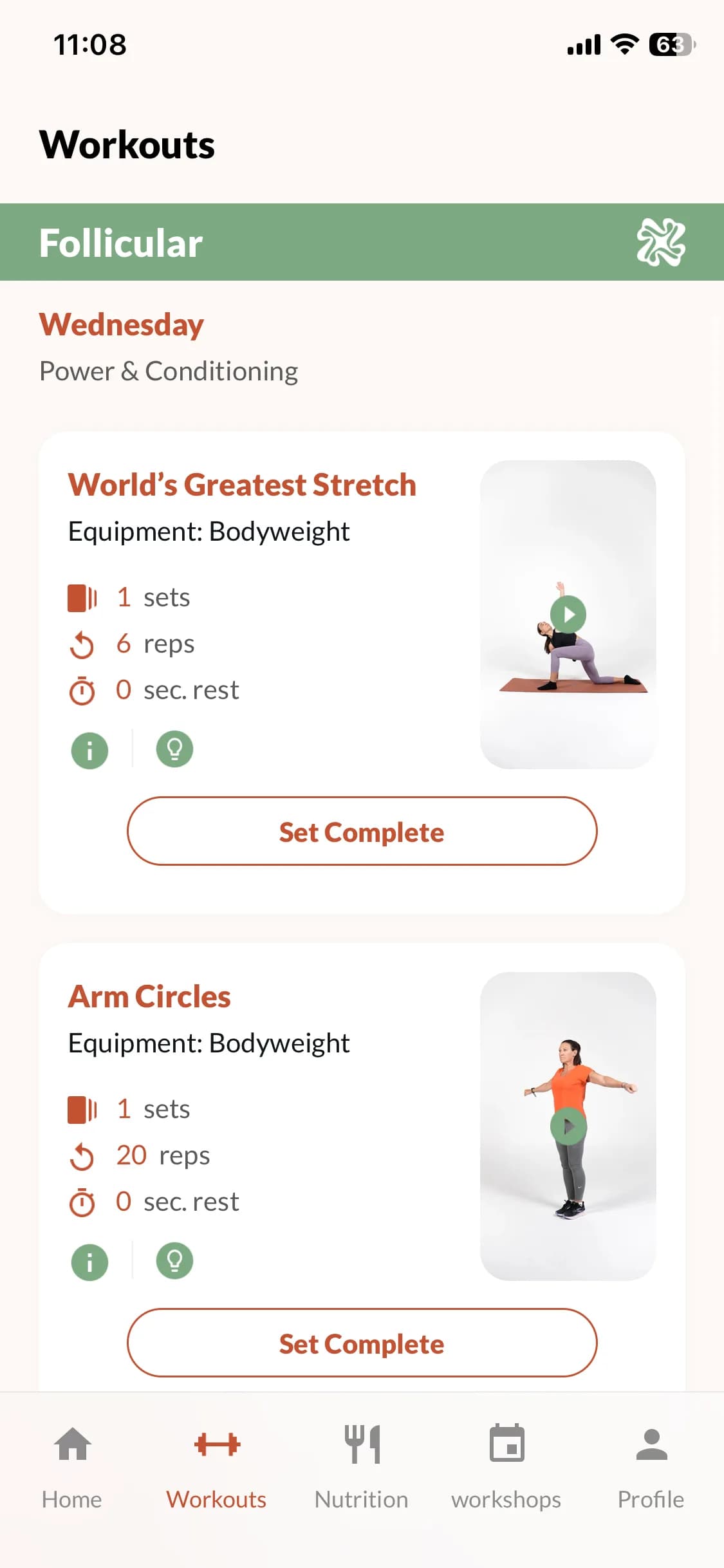 Thryvvs mobile app — phase-tagged workout plan